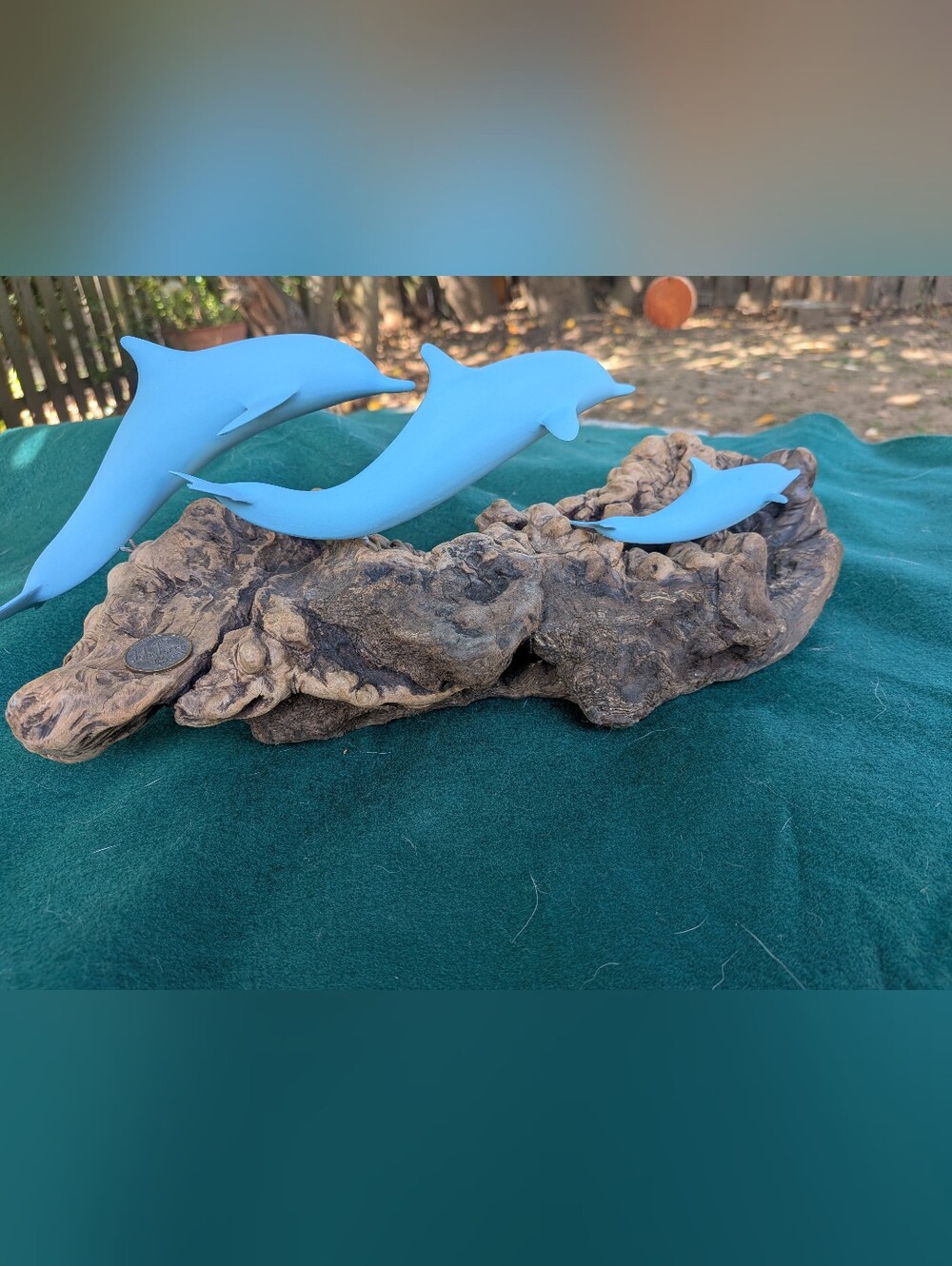 Vintage John Perry Dolphin Sculpture On Burlwood